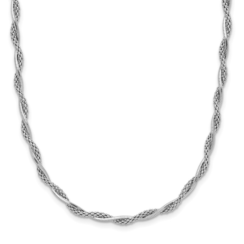 Sterling Silver Rh-plated Polished Twisted w/2in. ext. Necklace