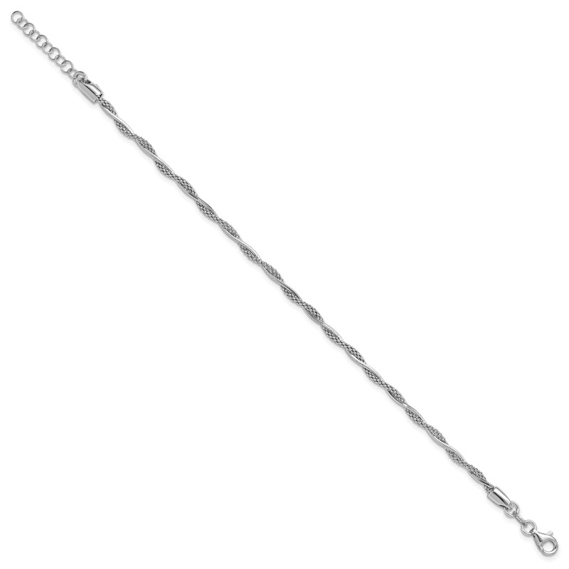 Sterling Silver Rh-plated Polished Twisted w/1in ext. Bracelet
