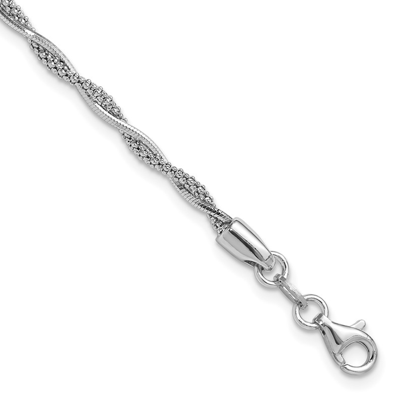 Sterling Silver Rh-plated Polished Twisted w/1in ext. Bracelet