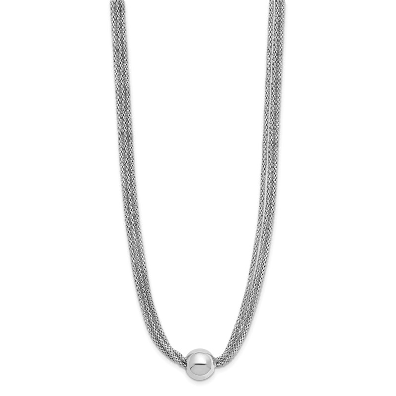 Sterling Silver RH-plt Polished 3-Strand Bead w/2in ext. Necklace