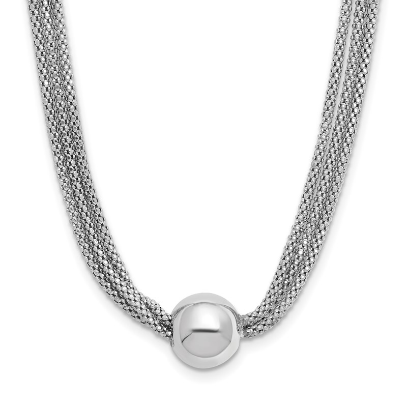 Sterling Silver RH-plt Polished 3-Strand Bead w/2in ext. Necklace