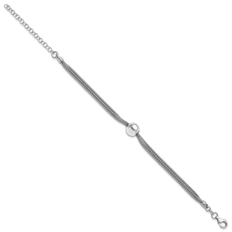 Sterling Silver RH-plt Polished 3-Strand Bead w/2in ext. Bracelet