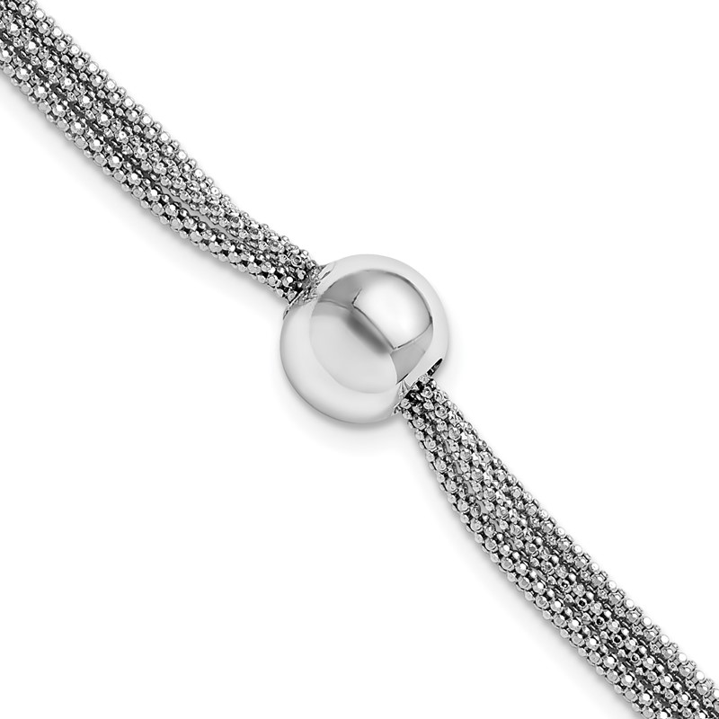 Sterling Silver RH-plt Polished 3-Strand Bead w/2in ext. Bracelet