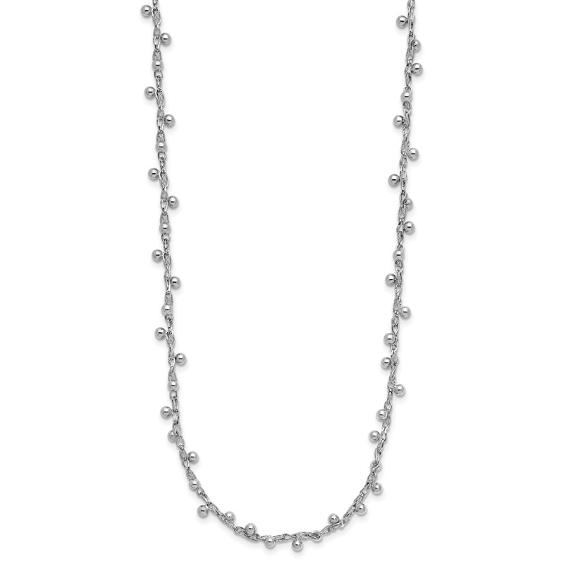Sterling Silver Rhod-plated Polished Beaded w/3in ext. Necklace