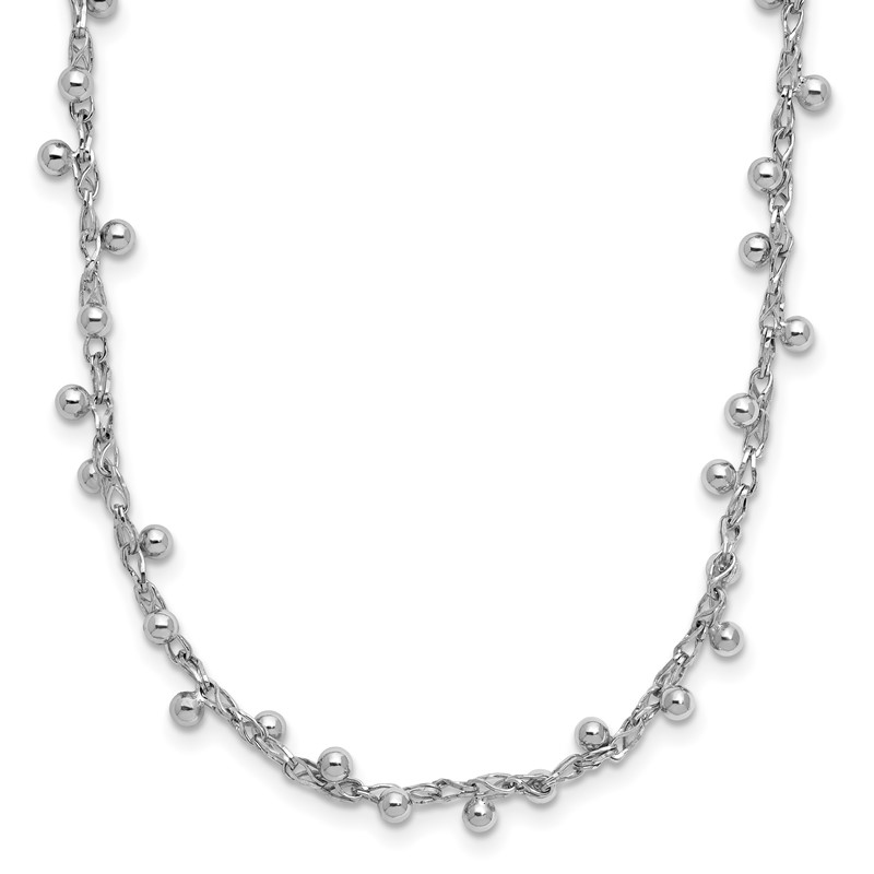 Sterling Silver Rhod-plated Polished Beaded w/3in ext. Necklace