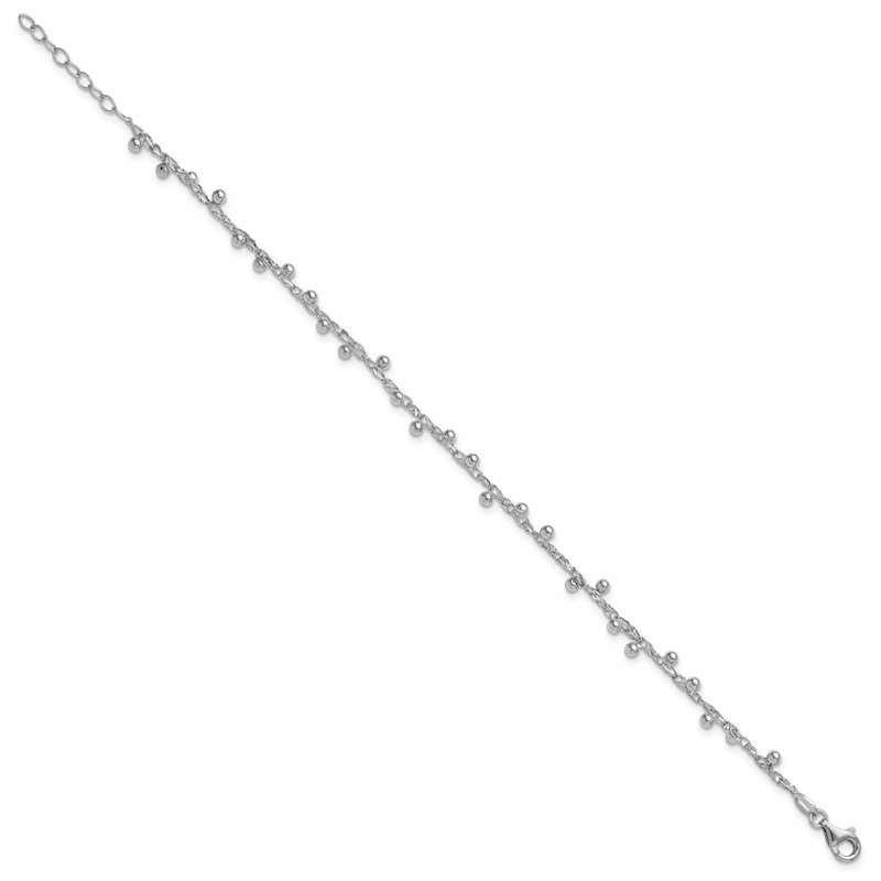 Sterling Silver Rhod-plated Polished Beaded w/1in ext. Bracelet
