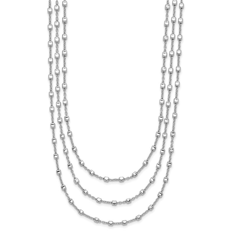 Sterling Silver Rh-plated 3 Strand Beaded 16in w/2in ext. Necklace