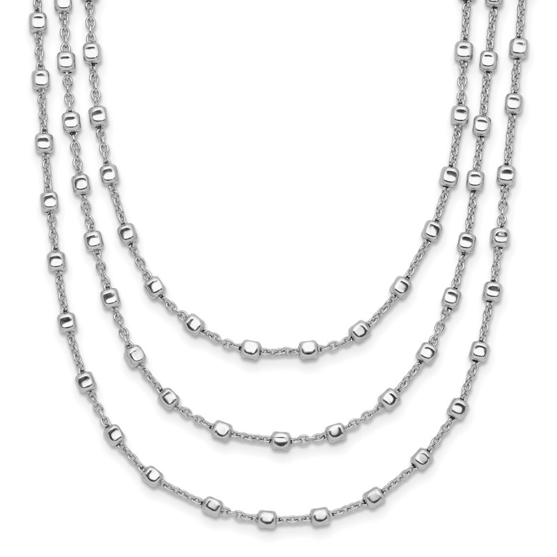 Sterling Silver Rh-plated 3 Strand Beaded 16in w/2in ext. Necklace