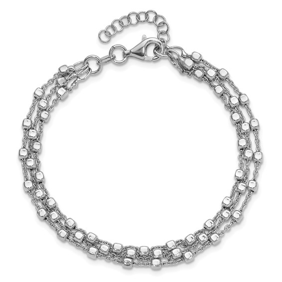 Leslie's Sterling Silver Rh-plt 3 Strand Beaded 7.5in w/1in ext. Bracelet