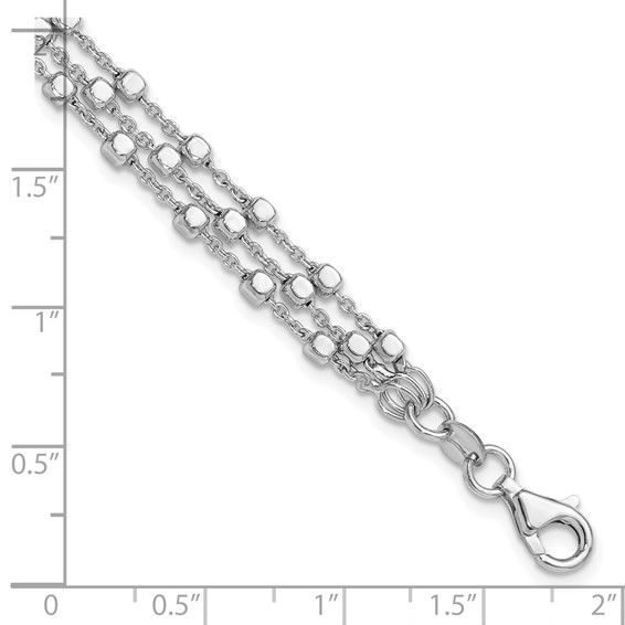 Leslie's Sterling Silver Rh-plt 3 Strand Beaded 7.5in w/1in ext. Bracelet