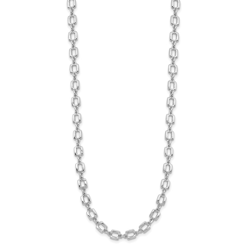 Sterling Silver Rhodium-plated Square Link w/2in ext. Necklace