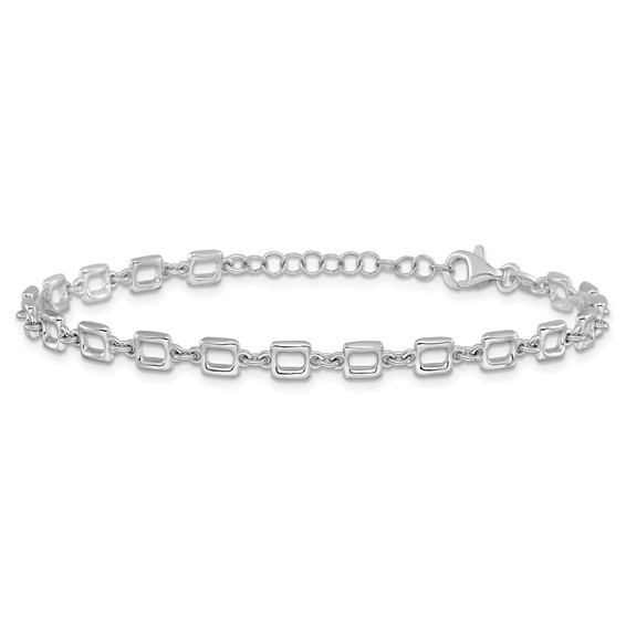 Leslie's Sterling Silver Rhodium-plated Square Link w/1in ext. Bracelet