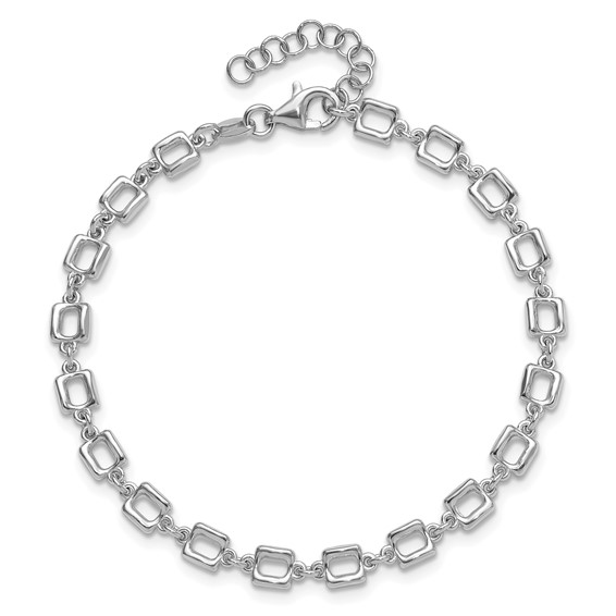 Leslie's Sterling Silver Rhodium-plated Square Link w/1in ext. Bracelet