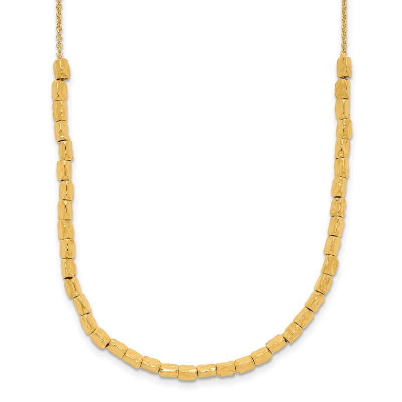 Sterling Silver Gold-plated Polished/Hammered w/2in ext. Necklace