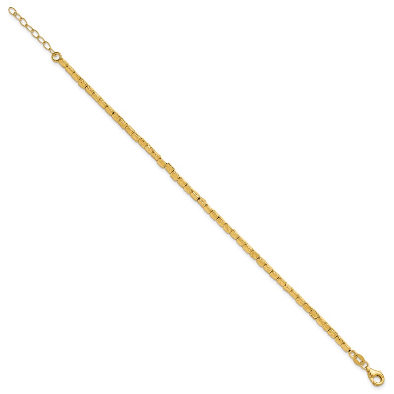 Sterling Silver Gold-plated Polished/Hammered w/1in ext. Bracelet