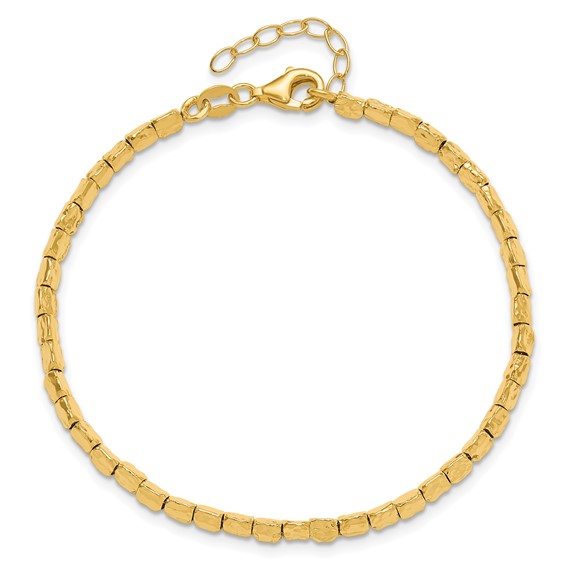Leslie's Sterling Silver Gold-plated Polished/Hammered w/1in ext. Bracelet
