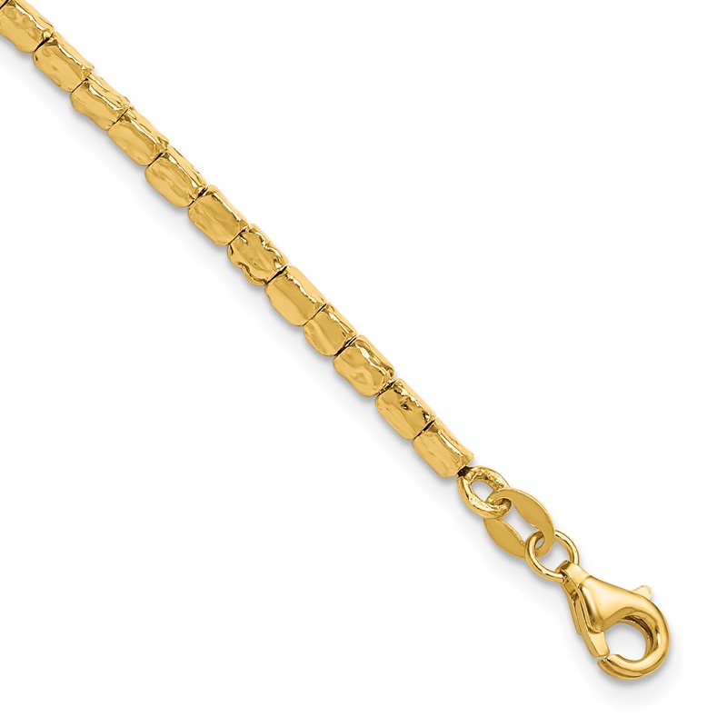 Sterling Silver Gold-plated Polished/Hammered w/1in ext. Bracelet