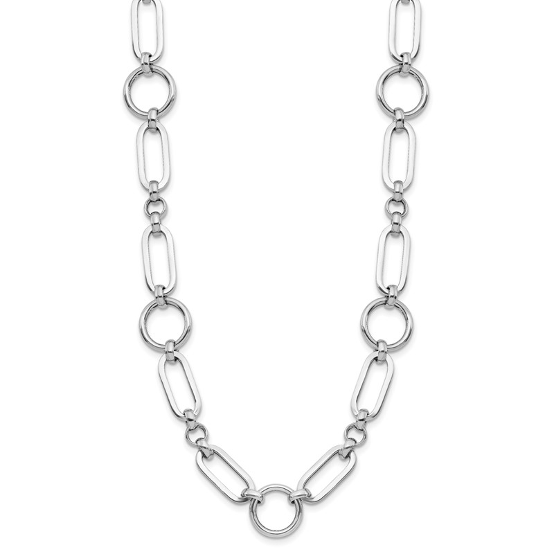 Sterling Silver RH-plated Polished Fancy Link w/ 2in ext. Necklace
