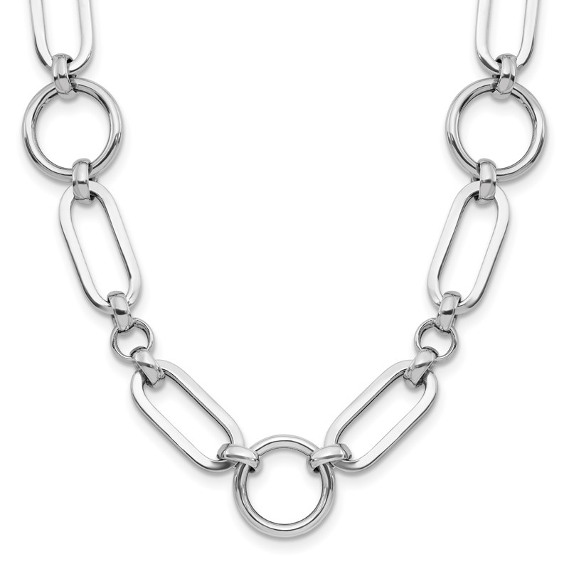 Sterling Silver RH-plated Polished Fancy Link w/ 2in ext. Necklace