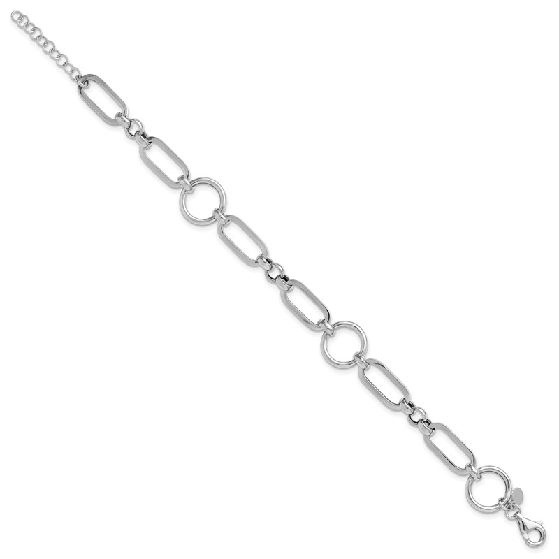 Sterling Silver RH-plated Polished Fancy Link w/ 1in ext. Bracelet