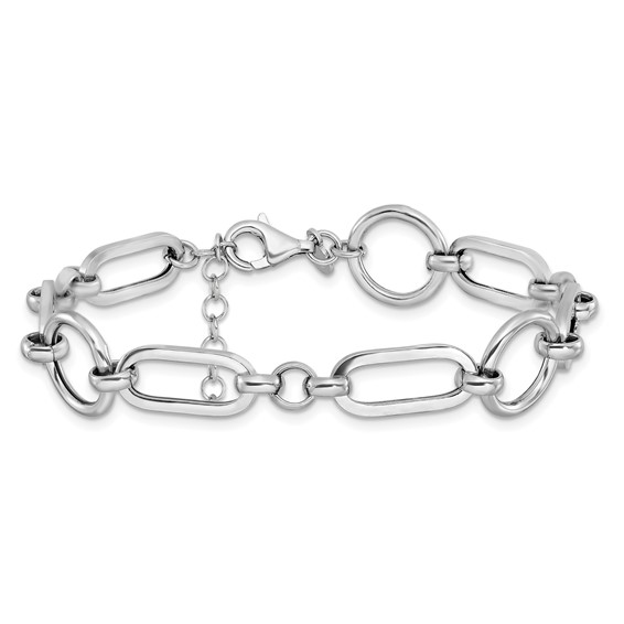 Leslie's Sterling Silver RH-plated Polished Fancy Link w/ 1in ext. Bracelet