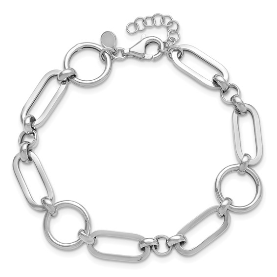 Leslie's Sterling Silver RH-plated Polished Fancy Link w/ 1in ext. Bracelet