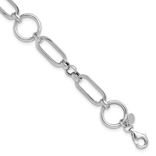 Leslie's Sterling Silver RH-plated Polished Fancy Link w/ 1in ext. Bracelet