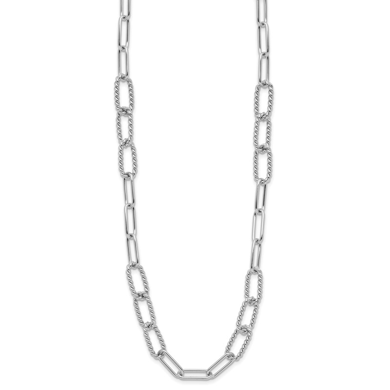 Sterling Silver RH-plated Polished/Textured Fancy Link Necklace