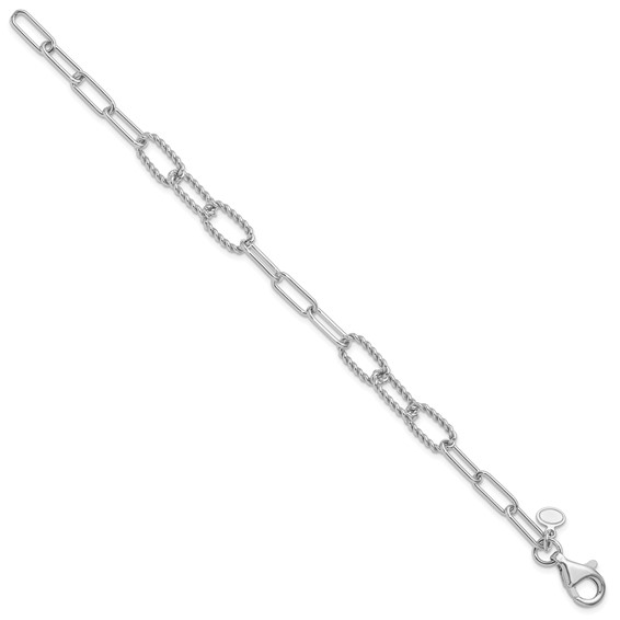 Leslie's Sterling Silver RH-plated Polished/Textured Fancy Link Bracelet