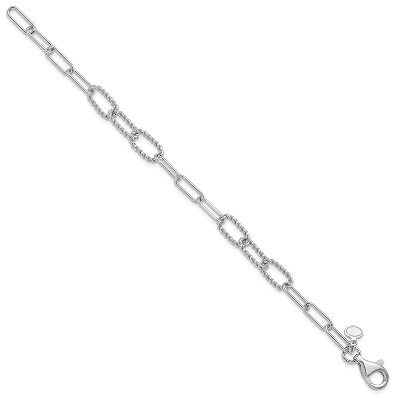 Sterling Silver RH-plated Polished/Textured Fancy Link Bracelet