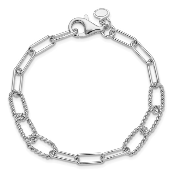 Leslie's Sterling Silver RH-plated Polished/Textured Fancy Link Bracelet