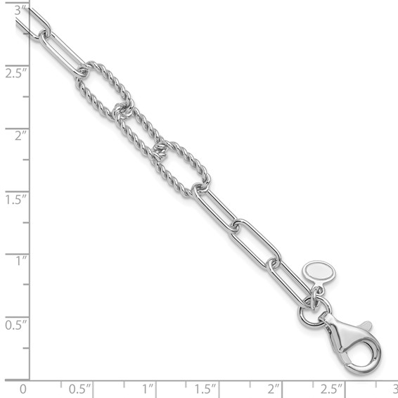 Leslie's Sterling Silver RH-plated Polished/Textured Fancy Link Bracelet