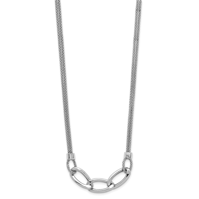 Sterling Silver Rh-plat Polished Multi-Strand w/2in ext. Necklace