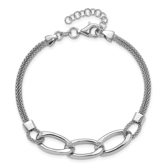 Leslie's Sterling Silver Rh-plat Polished Multi-Strand w/1in ext. Bracelet