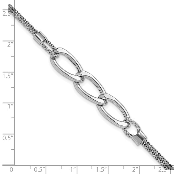 Leslie's Sterling Silver Rh-plat Polished Multi-Strand w/1in ext. Bracelet