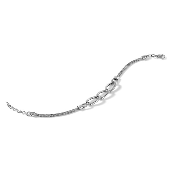 Leslie's Sterling Silver Rh-plat Polished Multi-Strand w/1in ext. Bracelet