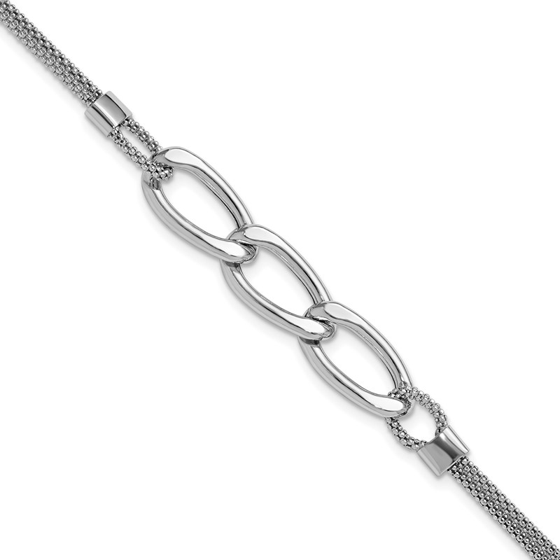Sterling Silver Rh-plat Polished Multi-Strand w/1in ext. Bracelet