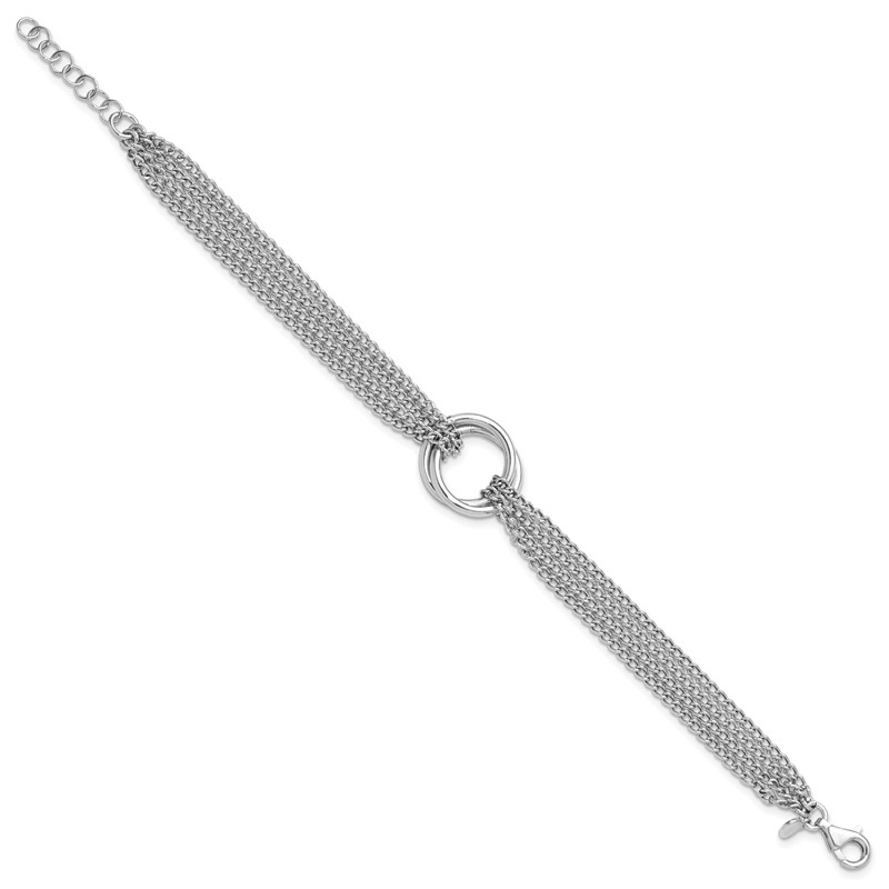 Sterling Silver RH-plt Multi-Strand Circles w/ 1in ext. Bracelet