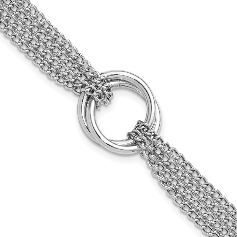 Sterling Silver RH-plt Multi-Strand Circles w/ 1in ext. Bracelet