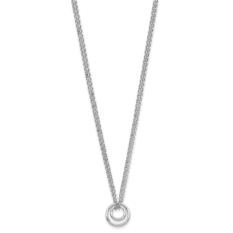 Sterling Silver Rh-plt Polished 2-Strand Circle w/2in ext Necklace