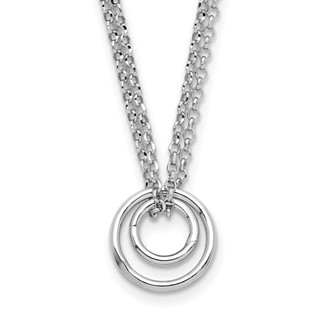 Leslie's Sterling Silver Rh-plt Polished 2-Strand Circle w/2in ext Necklace