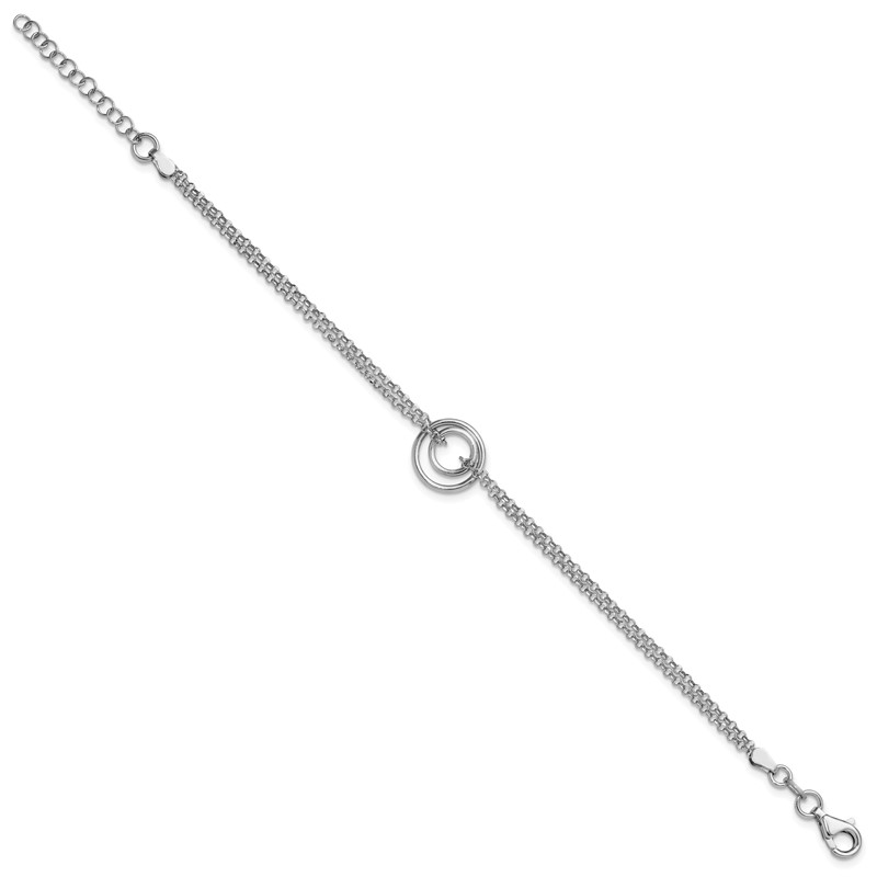 Sterling Silver Rh-pl Polished 2-Strand Circle w/1.5in ext. Bracel