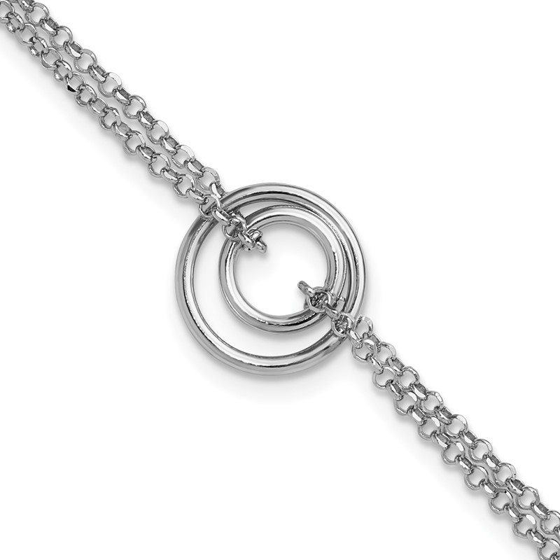 Sterling Silver Rh-pl Polished 2-Strand Circle w/1.5in ext. Bracel