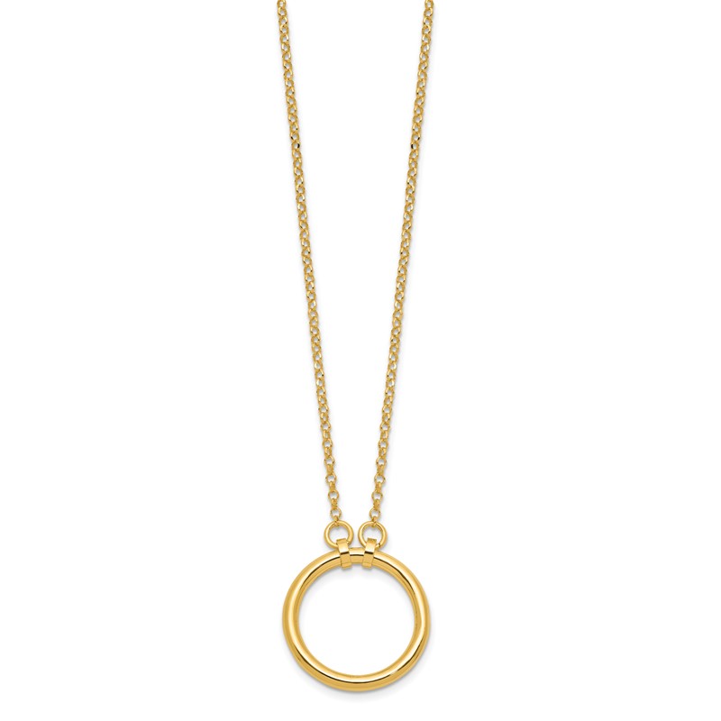 Sterling Silver Gold-tone Polished Circle w/ 2in ext. Necklace