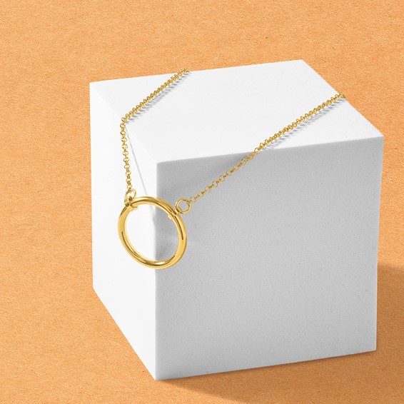 Leslie's Sterling Silver Gold-tone Polished Circle w/ 2in ext. Necklace