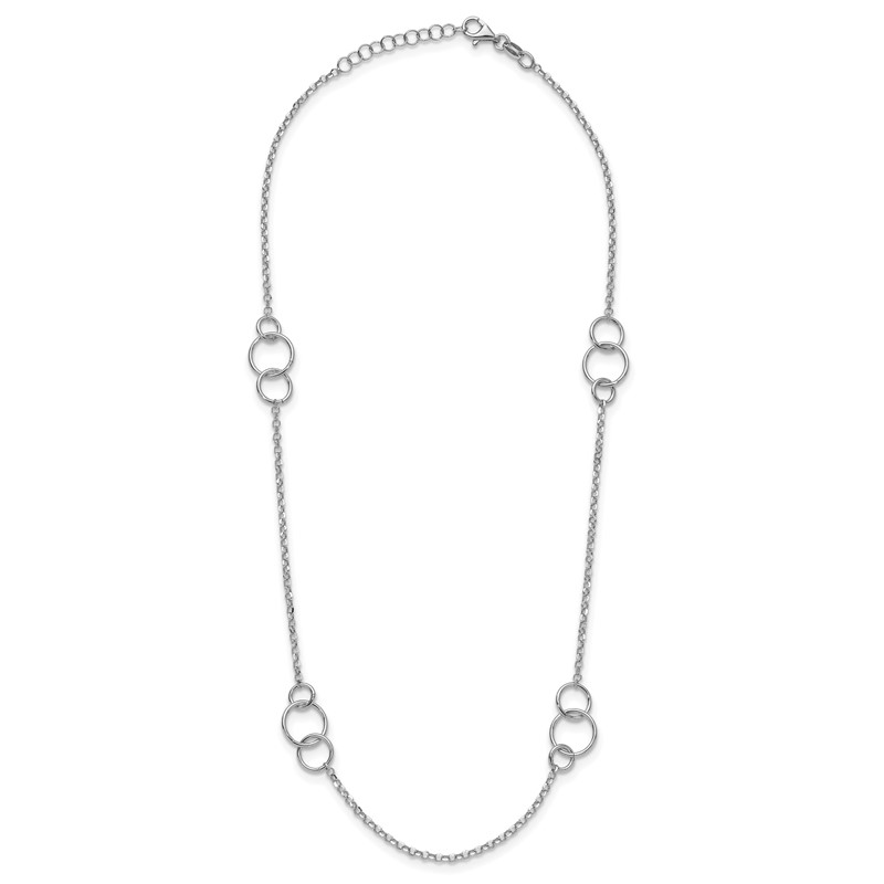 Sterling Silver Rh-plated Polished Circle with 1in ext. Necklace