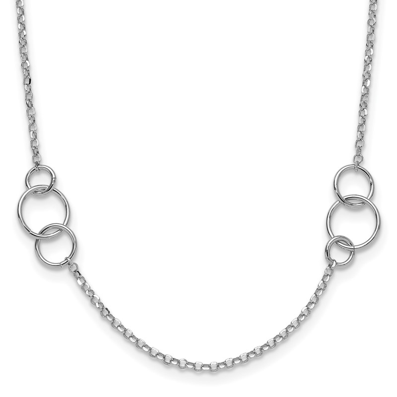Sterling Silver Rh-plated Polished Circle with 1in ext. Necklace