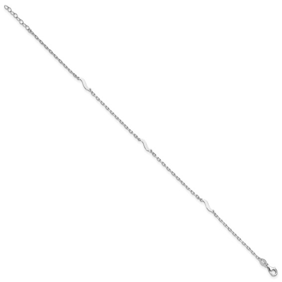 Leslie's Sterling Silver Rhodium-plated Wave 9 inch Plus 1 inch Extender - Total 10 inch Anklet
