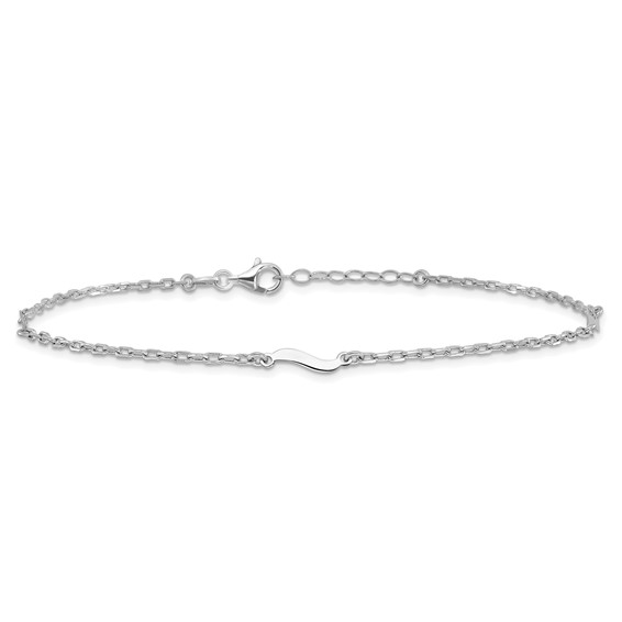 Leslie's Sterling Silver Rhodium-plated Wave 9 inch Plus 1 inch Extender - Total 10 inch Anklet