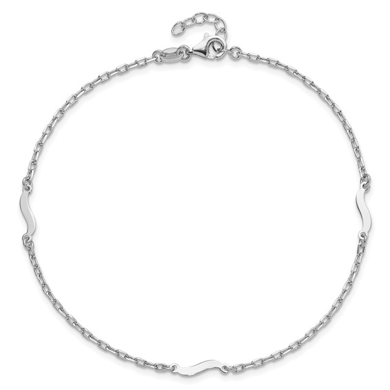 Leslie's Sterling Silver Rhodium-plated Wave 9 inch Plus 1 inch Extender - Total 10 inch Anklet